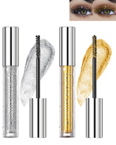 Glitter Shimmer Colored Mascara for Eyelashes,2Pcs Silver Gold Color Diamond Mascara, Waterproof Long Lasting Sparkly Mascara, Voluminous & Curling Colorful Eyelashes,Party Stage Use Makeup for Women
